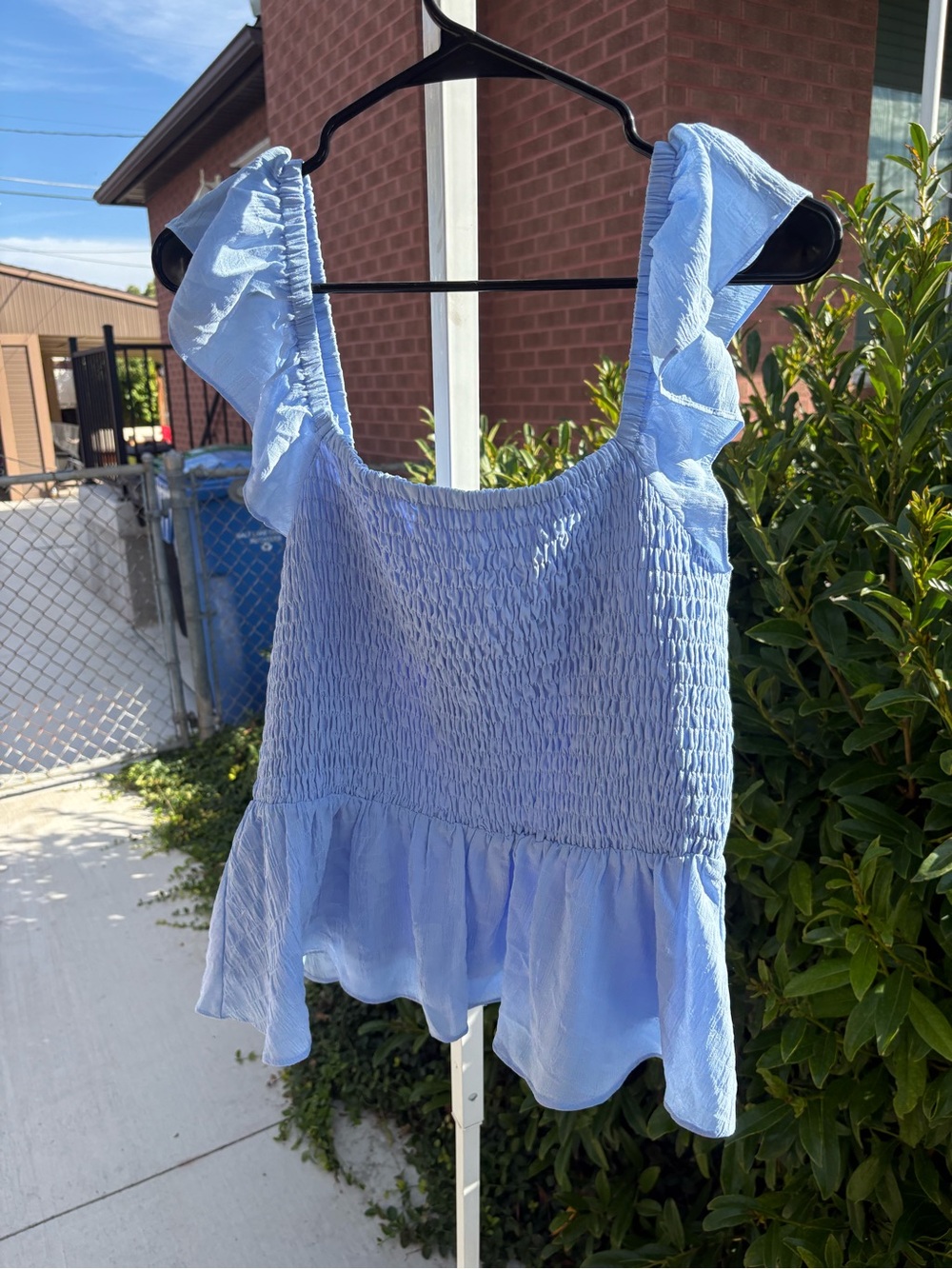 Gilli Light Blue Smocked Ruffle Tank